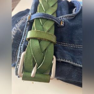 Archival GAP Green Braided Leather Belt – SOLID BRASS – 90s Heritage M